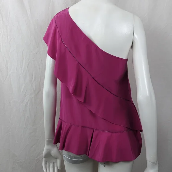 TRINA TURK LATANA ONE SHOULDER RUFFLED SILK BLOUSE - Picture 6 of 7